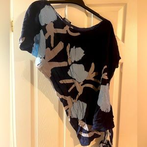 Holt Renfrew asymmetrical multi coloured top with waist tie
